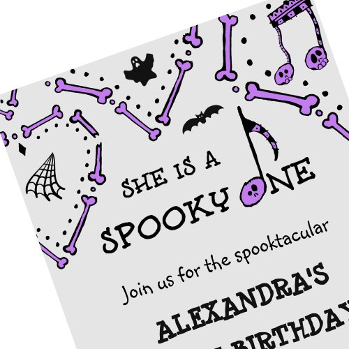Girl Skull Spooky one Halloween 1st birthday Invitation