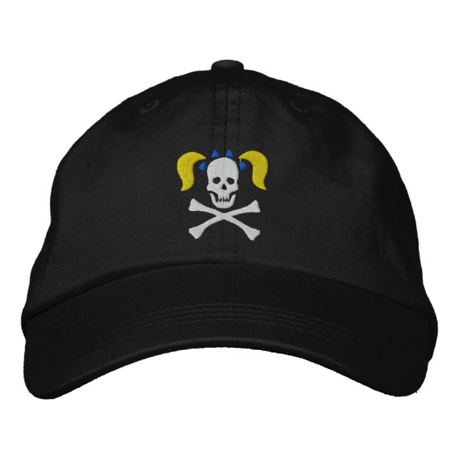 Girl Skull With Pigtails Embroidered Cap (Front)