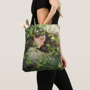 Girl Sleeping in Forest Anime Tote Bag