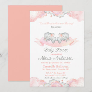 Girl Sleeping Twins Elephants Baby Shower Invitat Invitation