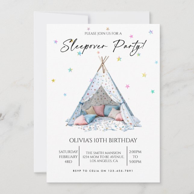  Girl Sleepover birthday Invitation (Front)