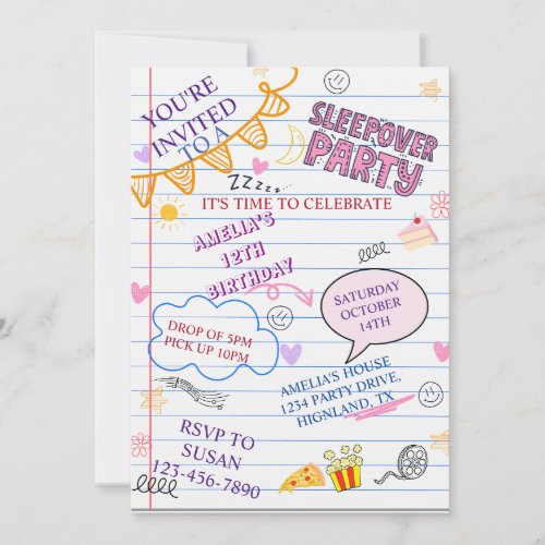 Girl Sleepover Party Teen Kids Slumber Birthday In Invitation