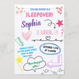 Girl Sleepover Party Teen Kids Slumber Birthday Invitation