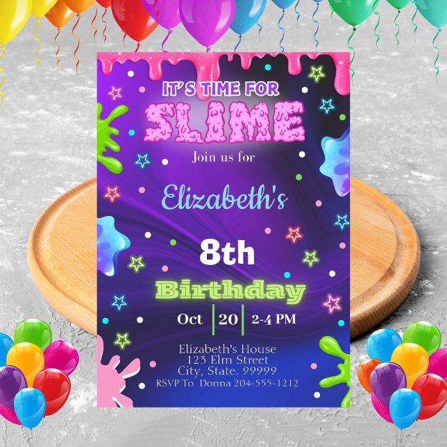 Girl Slime Birthday Party Invitation (Creator Uploaded)