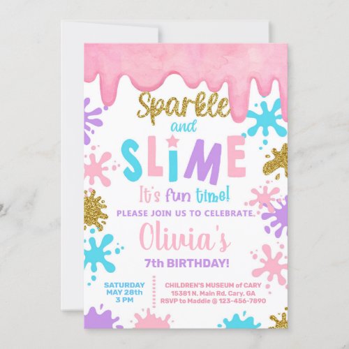 Girl slime birthday party invitation Slime Invitation