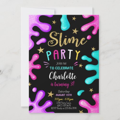 Girl Slime Party Birthday Invitation