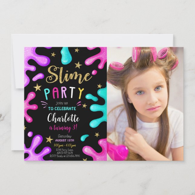 Girl Slime Party Birthday Photo Invitation (Front)