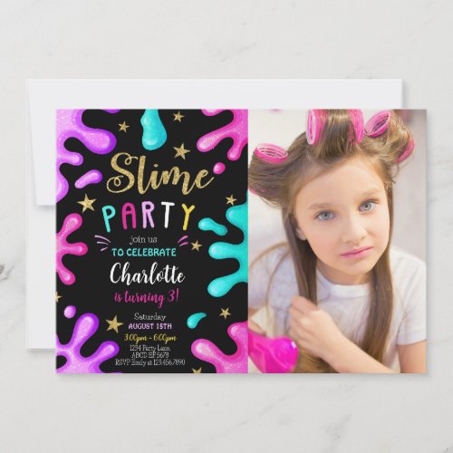 Girl Slime Party Birthday Photo Invitation