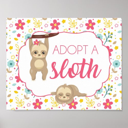 Girl Sloth Birthday Party Adopt a Sloth Sign