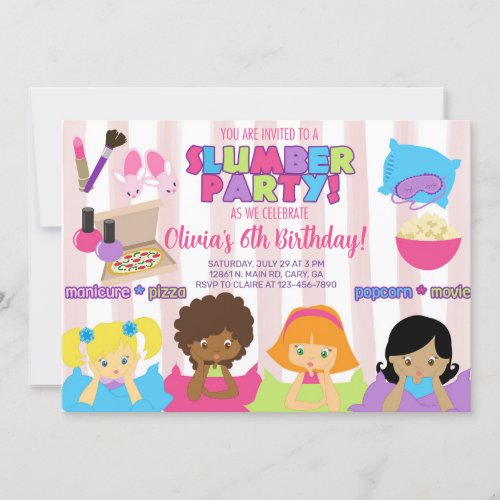 Girl slumber party birthday invitation invite invitation