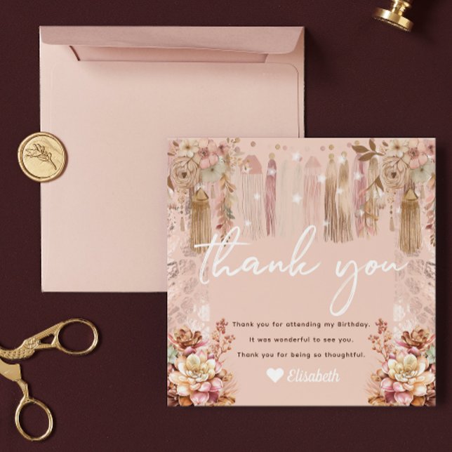 Girl Slumber Party Bohemian Thank you Card (Creator Uploaded)