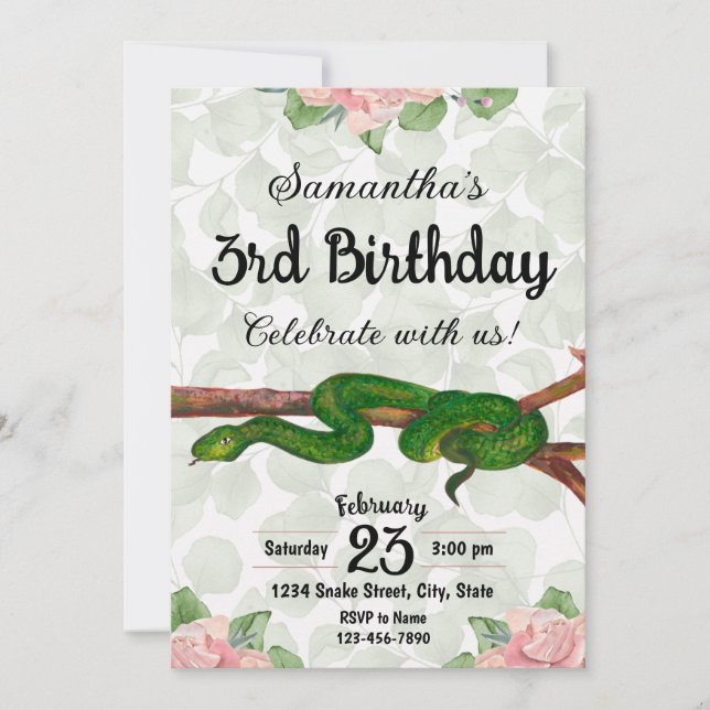 Girl Snake Birthday Invitation (Front)