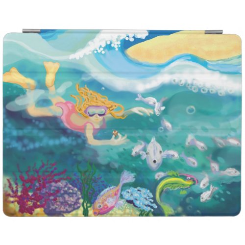Girl snorkelling in tropical ocean with fish iPad smart cover
