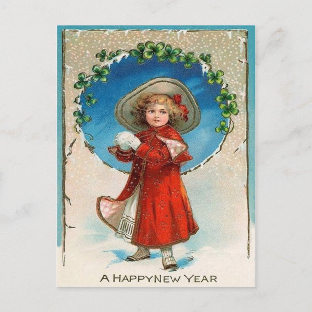Girl Snowball Four Leaf Clover Shamrock Postcard (Front)