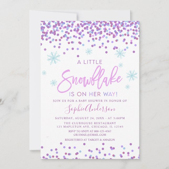 Girl Snowflake Winter Baby Shower Invitation (Front)