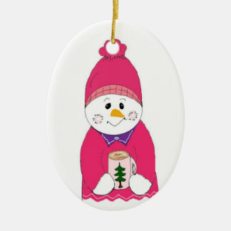 Girl Snowman in Pink Toque Ceramic Ornament
