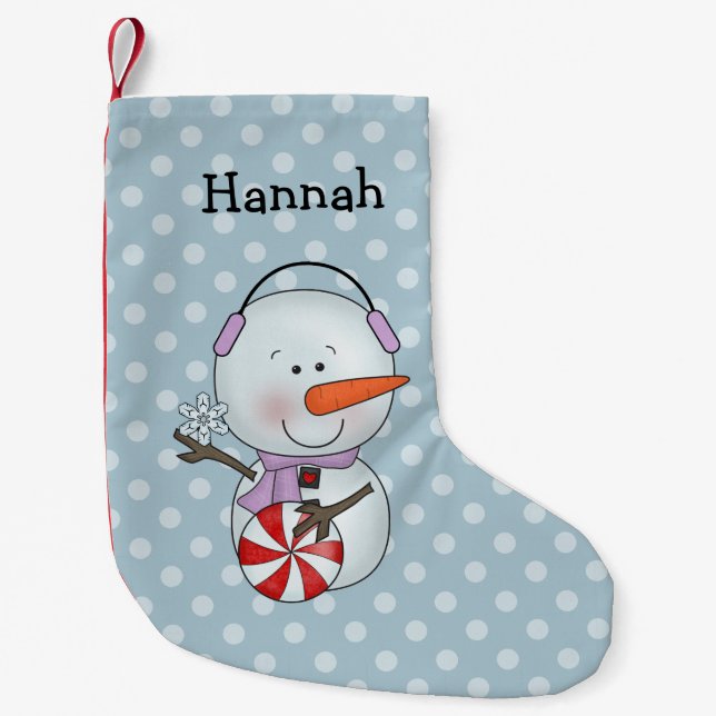 Girl Snowman Personalized Small Christmas Stocking (Front)