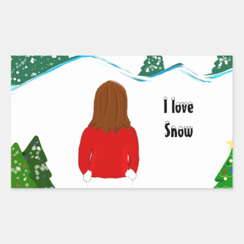 Girl Snowy Winter Day Rectangular Sticker