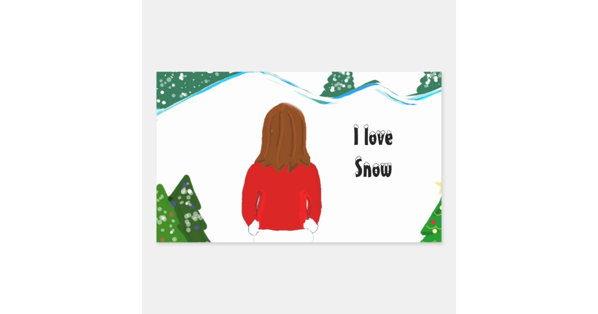 Girl Snowy Winter Day Rectangular Sticker | Zazzle