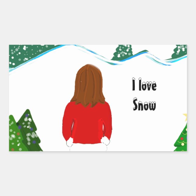 Girl Snowy Winter Day Rectangular Sticker (Front)