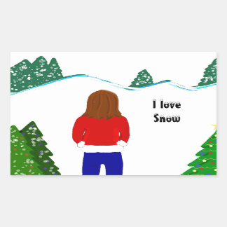 Girl Snowy Winter Day Rectangular Sticker
