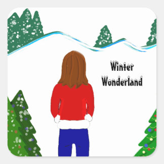Girl Snowy Winter Wonderland Square Sticker