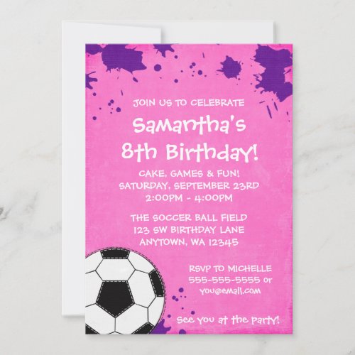Girl Soccer Ball Birthday Party Invitations