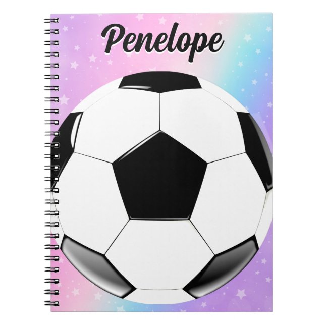 Girl Soccer Ball Pastel Stars Personalized Name Notebook (Front)