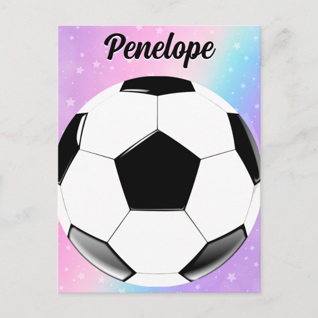 Girl Soccer Ball Pastel Stars Personalized Name Postcard (Front)