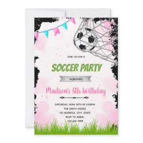 Girl soccer birthday invitation