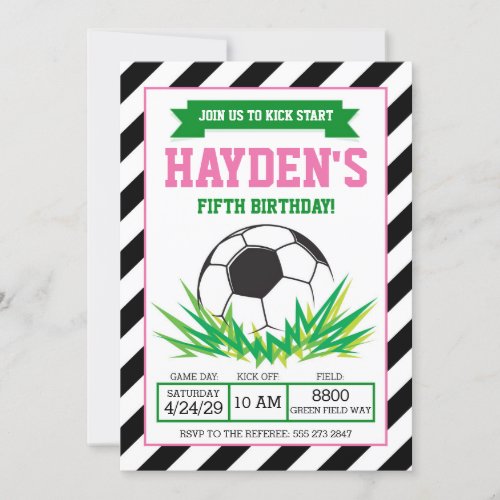 Girl Soccer Birthday Party Invitation