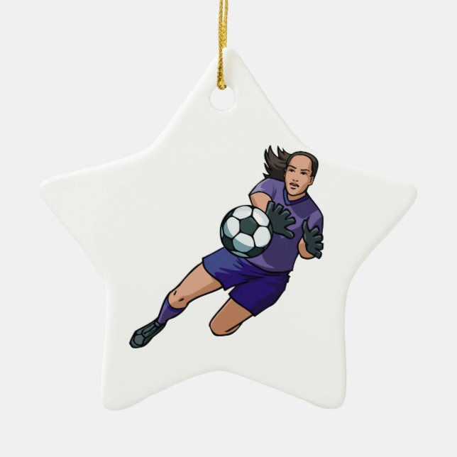 girl soccer goalie graphic ceramic ornament (Front)