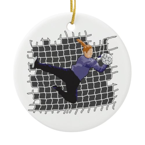 girl soccer goalie save ceramic ornament