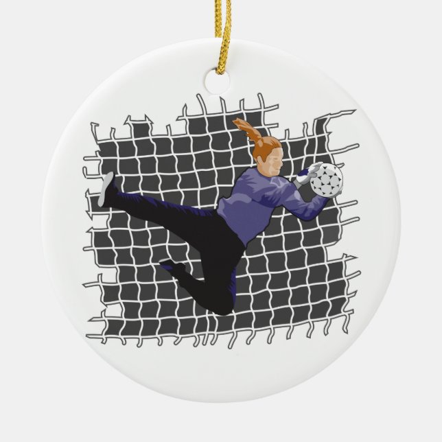 girl soccer goalie save ceramic ornament (Front)