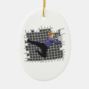 girl soccer goalie save ceramic ornament