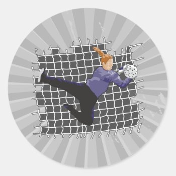 Girl Soccer Goalie Save Classic Round Sticker by sports_shop at Zazzle