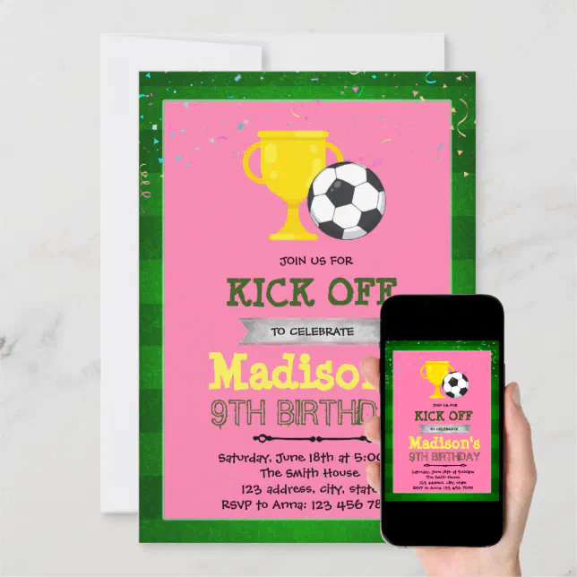 Girl soccer party birthday invitation Zazzle