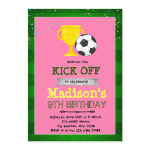 Girl soccer party birthday invitation