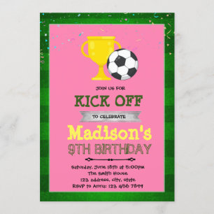 Girl soccer party birthday invitation