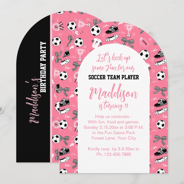 Girl Soccer Player birthday party girly pink  Invitation (Front/Back)