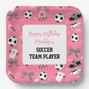 Girl Soccer Player birthday party girly pink Paper Plates