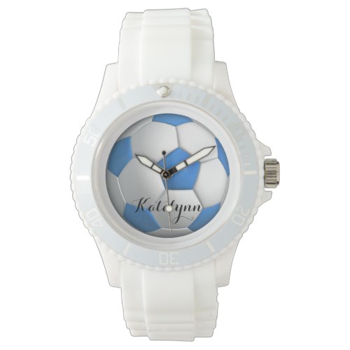 Girl Soccer Player Blue and Pink Name Watch