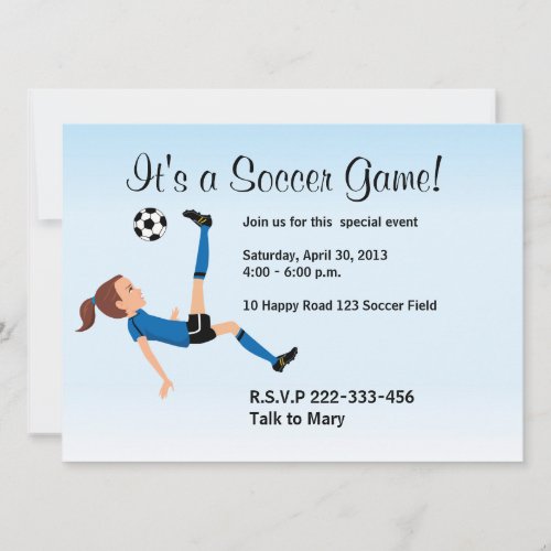 Girl's Soccer Invitation with Illustration
