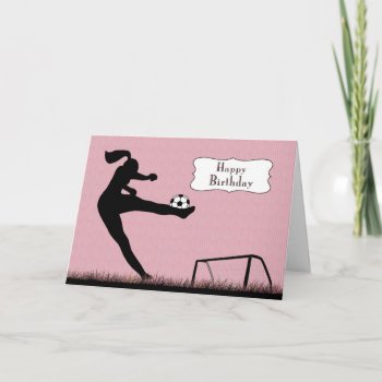 Girl Soccer Player Kicking A Ball For Birthday Card by JJBDesigns at Zazzle