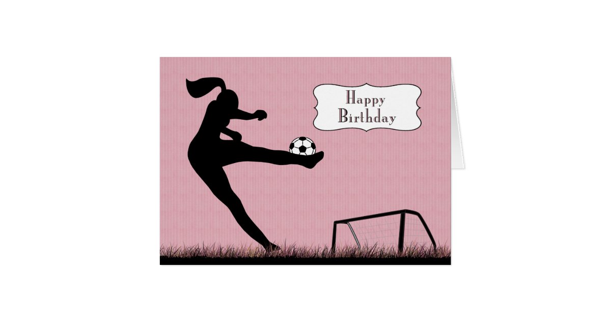 Girl Soccer Player Kicking A Ball For Birthday Card