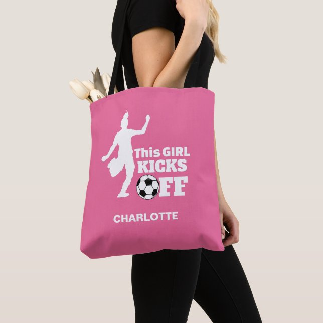 Girl Soccer Player Personalized Graphic Tote Bag (Close Up)