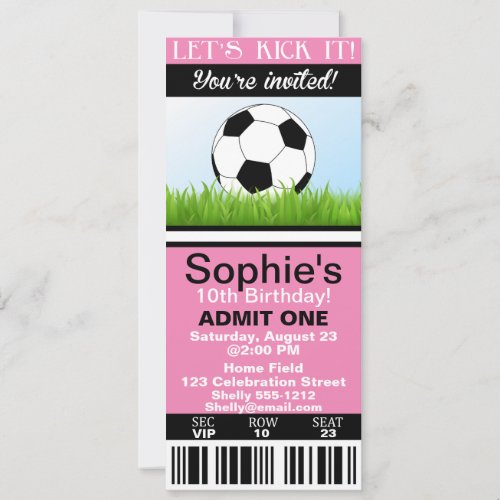 Girl Soccer Ticket birthday invitation customize
