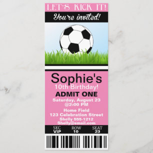 Girl Soccer Ticket birthday invitation customize