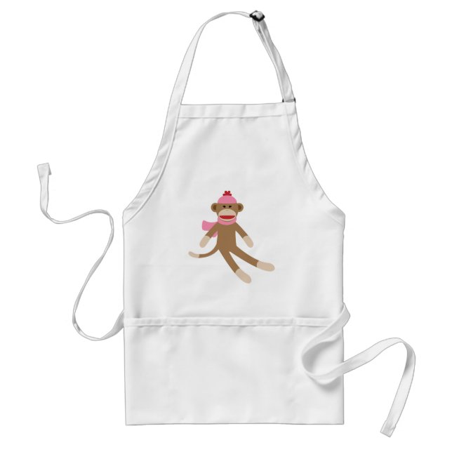 girl sock monkey adult apron (Front)