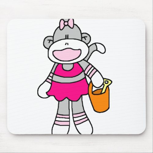 Girl Sock Monkey at Beach Mouse Pad